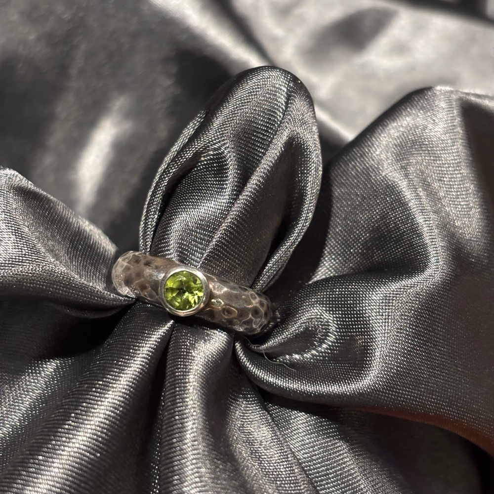 Silpada Hammered Silver Ring with Green Gem